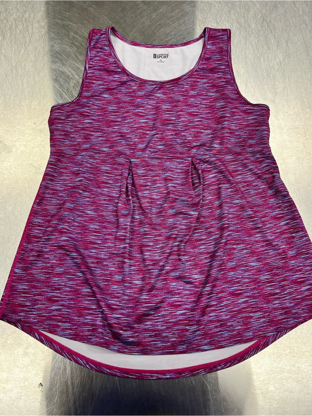 Lands' End Pink Space-Dye Scoop Neck Tank w/ Pleats Women’s L